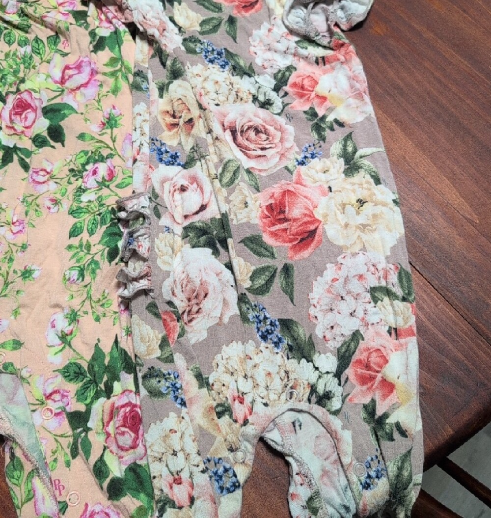 Posh Peanut Floral Baby Rompers - Turquoise, Peach, Taupe - Picture 4 of 4
